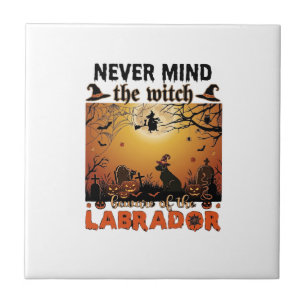 Never Mind Witch Beware Labrador Halloween Dog Pum Tile