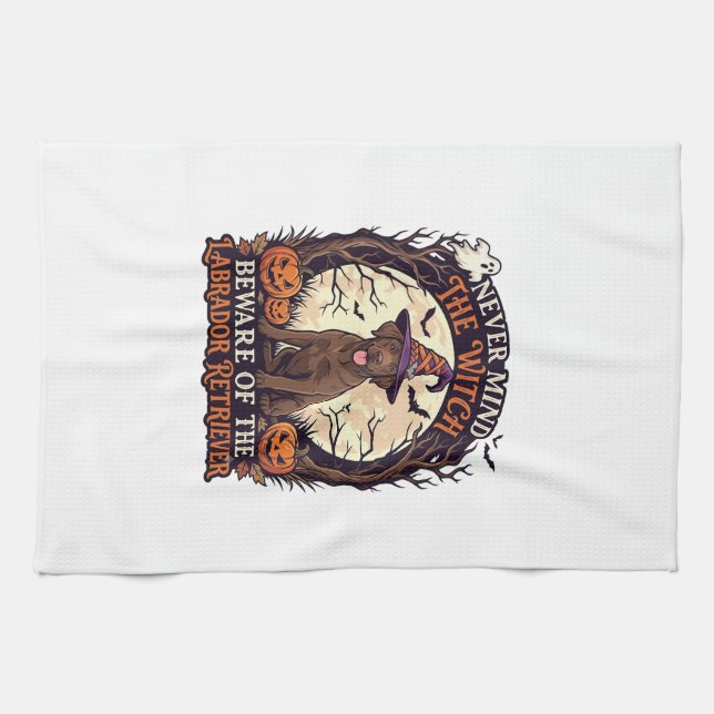 Never Mind Witch Beware Labrador Retriever Hallowe Kitchen Towel (Horizontal)