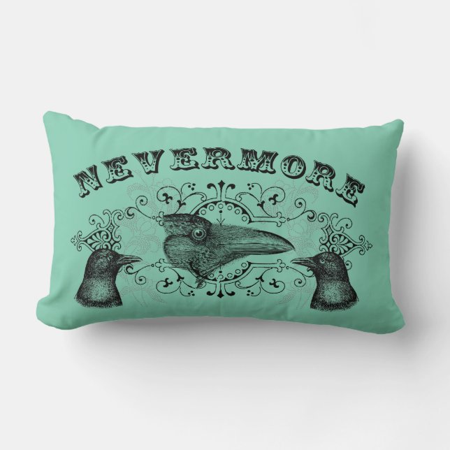 Never More Raven Crow Lumbar Pillow (Front)