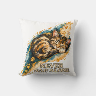 Never Nap Alone Sleeping Tabby Cat Golden Paw Prin Throw Pillow