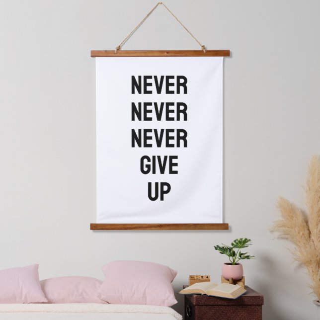 Never Never Never Give Up Churchill B&W Quote Hanging Tapestry (Bedroom)