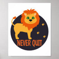 Never quit Kawaii funny cute lion in orange colour