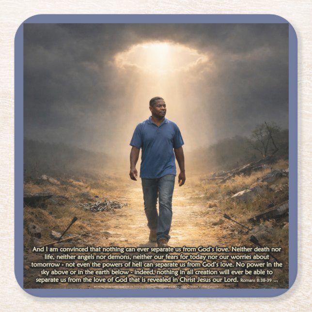 Never separated from God Square Paper Coaster (Front)