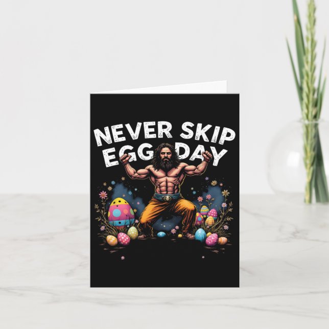 Never Skip Egg Day Tee Funny Jesus Easter Gym Leg  Card (Front)