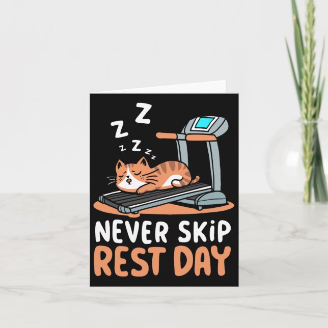 Never Skip Rest Day Funny Bodybuilding Cat Workout Card (Front)