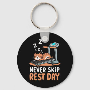 Never Skip Rest Day Funny Bodybuilding Cat Workout Keychain