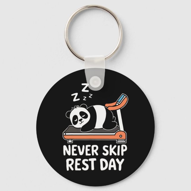 Never Skip Rest Day Funny Bodybuilding Panda Worko Keychain (Front)