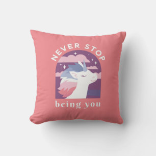Never Stop Being You Unicorn Throw Pillow