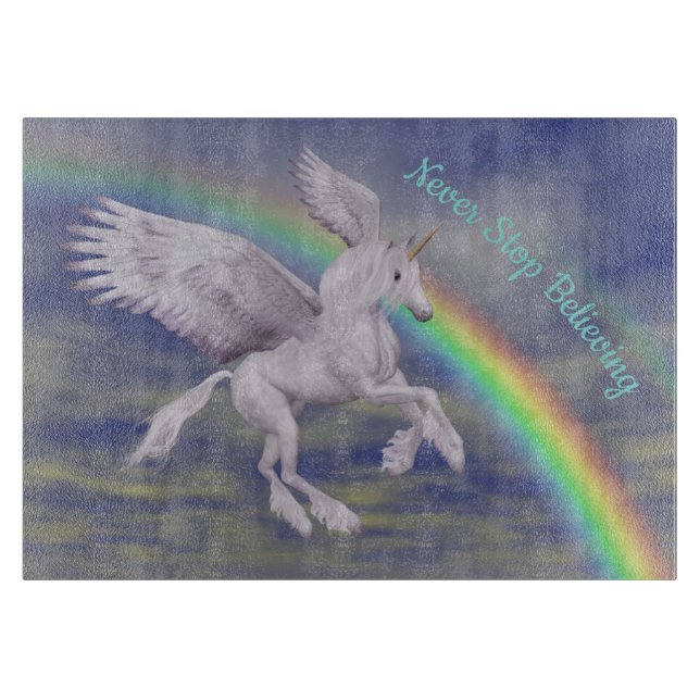 Never Stop Believing Flying Unicorn Inspirational  Cutting Board (Front)