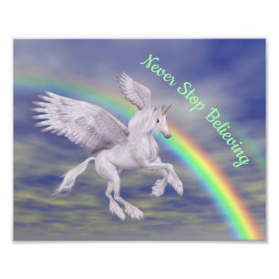 Never Stop Believing Unicorn Over Rainbow 8x10 Photo Print