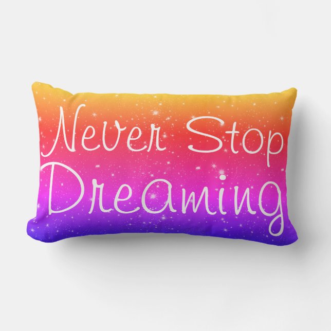 Never Stop Dreaming Stars Rainbow Lumbar Pillow (Front)