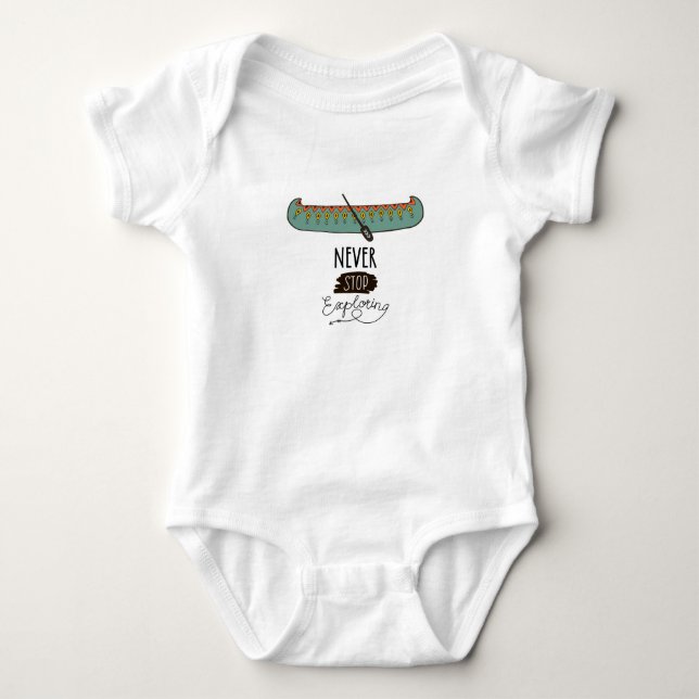 Never Stop Exploring Canoe Baby Bodysuit (Front)