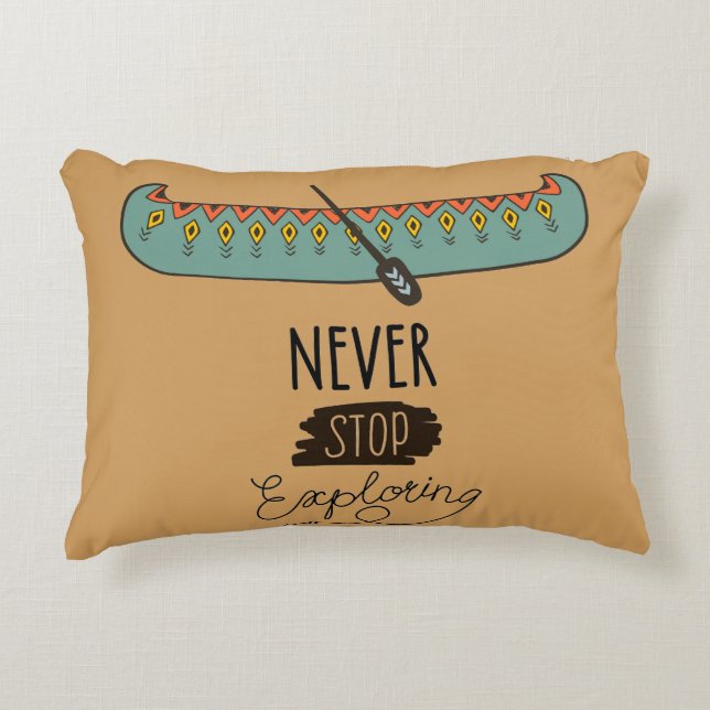 Never Stop Exploring Canoe Decorative Pillow (Front)