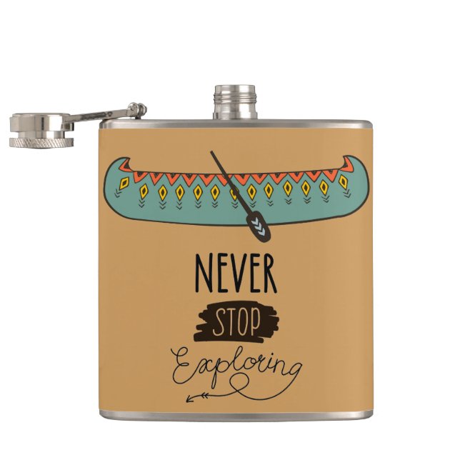 Never Stop Exploring Canoe Hip Flask (Opened)