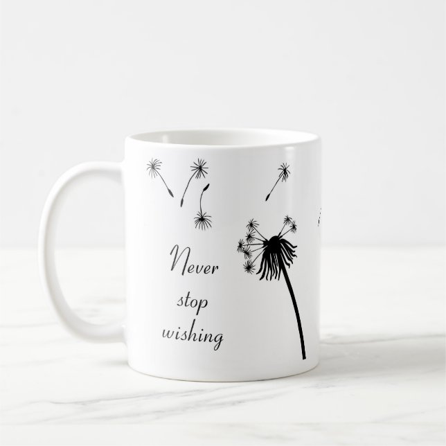 Never Stop Wishing Dandelion Coffee Mug (Left)