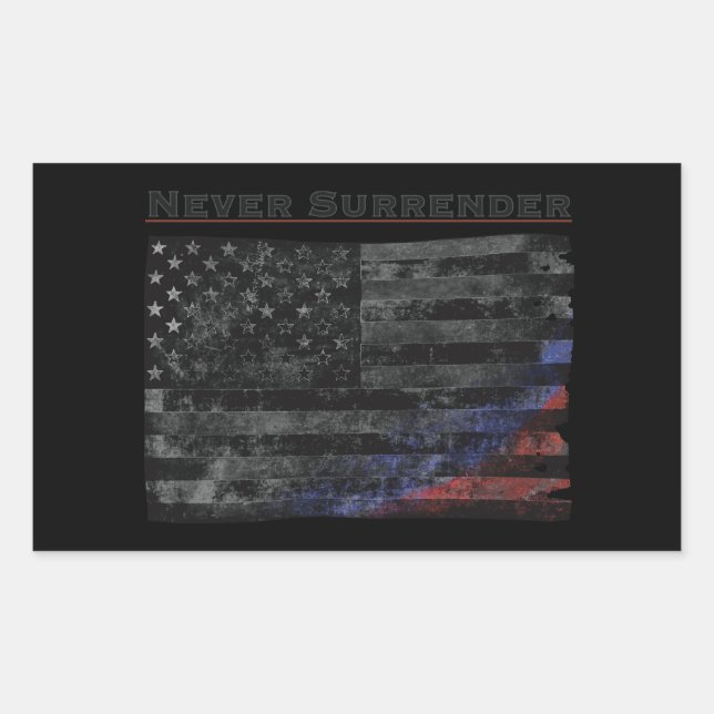 Never Surrender Black American Flag  Sticker (Front)