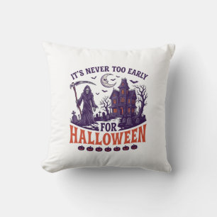 Never Too Early Halloween Grim Reaper Haunted Hous Throw Pillow