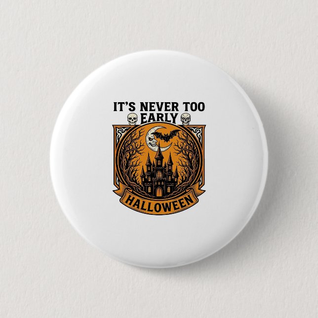 Never Too Early Halloween Haunted House Moon Bat_1 2 Inch Round Button (Front)