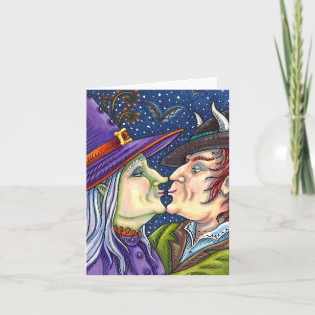 NEVER TOO OLD FOR ROMANCE, WITCH & WARLOCK Blank Holiday Card (Front)