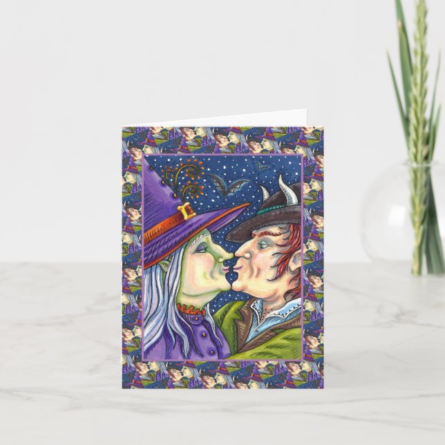 NEVER TOO OLD FOR ROMANCE, WITCH & WARLOCK Blank Holiday Card (Front)
