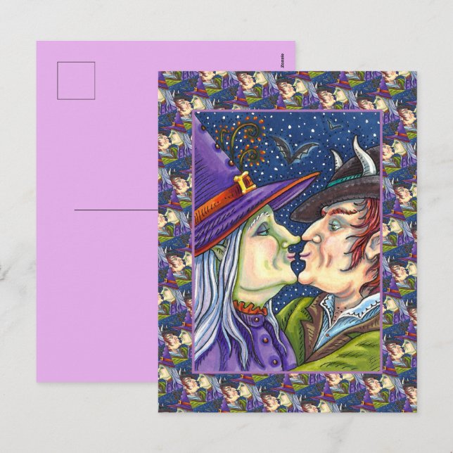 NEVER TOO OLD FOR ROMANCE, WITCH & WARLOCK IN LOVE HOLIDAY POSTCARD (Front/Back)