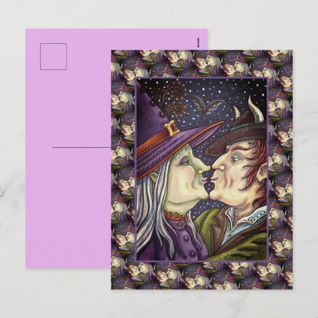 NEVER TOO OLD FOR ROMANCE, WITCH & WARLOCK IN LOVE HOLIDAY POSTCARD (Front/Back)