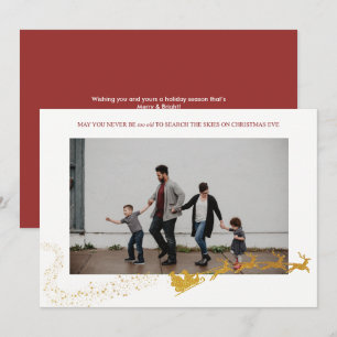 Never Too Old White Faux Gold Glitter Photo Holiday Card