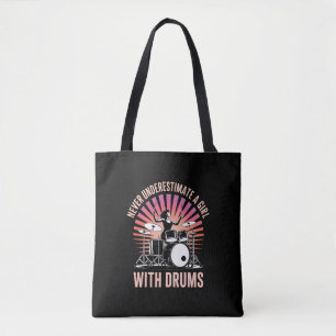 Never Underestimate a Girl Drummer Female Drums Tote Bag