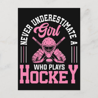 Never underestimate a girl who plays hockey 2026 holiday postcard
