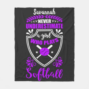 Never Underestimate A Girl Who Plays Softball Fleece Blanket