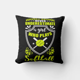 Never Underestimate A Girl Who Plays Softball Neon Throw Pillow