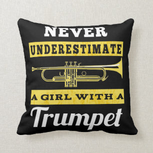 Never Underestimate A Girl With A Trumpet Throw Pillow