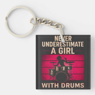 Never Underestimate a Girl With Drums,Retro Female Keychain