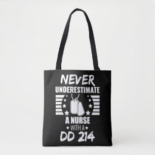 Never Underestimate a Nurse DD 214  Veteran's  Tote Bag
