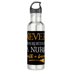 Never Underestimate A Nurse With A Broom Funny Gif 710 Ml Water Bottle