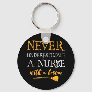 Never Underestimate A Nurse With A Broom Funny Gif Keychain