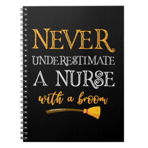 Never Underestimate A Nurse With A Broom Funny Gif Notebook