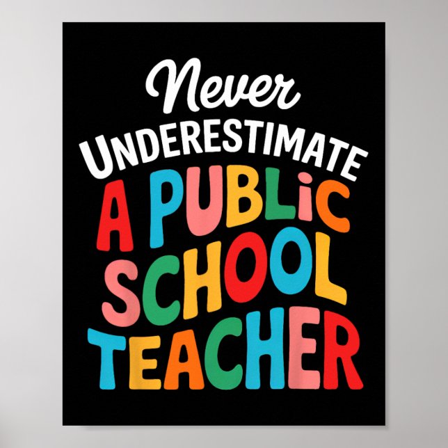 Never Underestimate A Public School Teacher Back T Poster (Front)