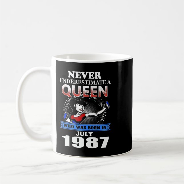 NEVER UNDERESTIMATE A Queen Born in july 1987 NEVE Coffee Mug (Left)