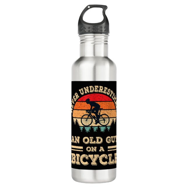 Never Underestimate An Old Guy On A Bicycle Funny  710 Ml Water Bottle (Front)