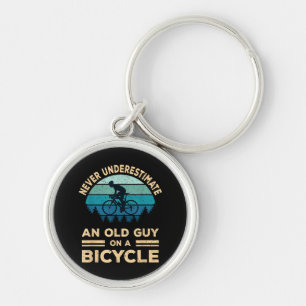 Never Underestimate An Old Guy On A Bicycle Funny  Keychain