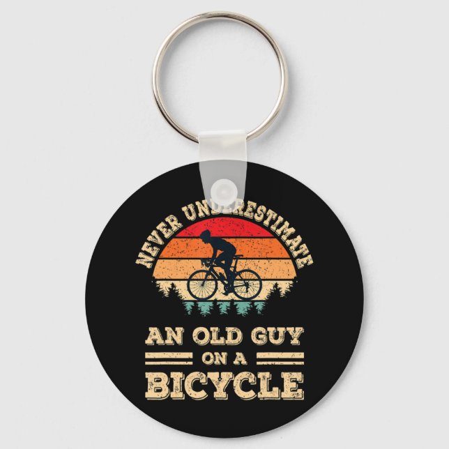 Never Underestimate An Old Guy On A Bicycle Funny  Keychain (Front)