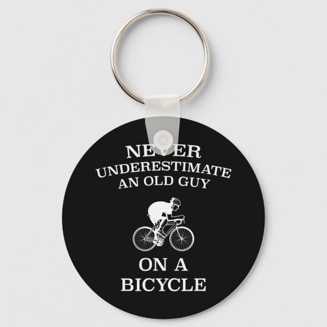 Never Underestimate An Old Guy On A Bicycle Funny  Keychain (Front)