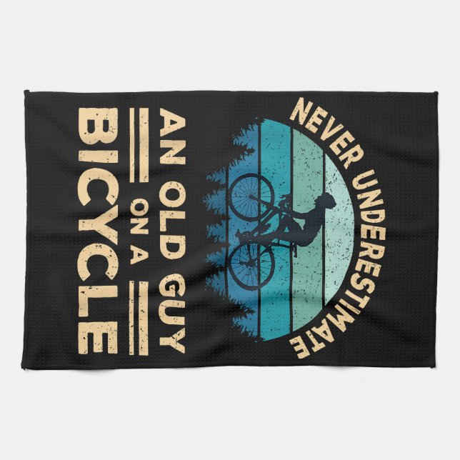 Never Underestimate An Old Guy On A Bicycle Funny  Kitchen Towel (Horizontal)