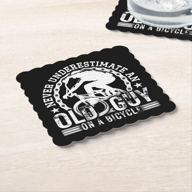 Never Underestimate An Old Guy On A Bicycle Funny  Paper Coaster (Angled)