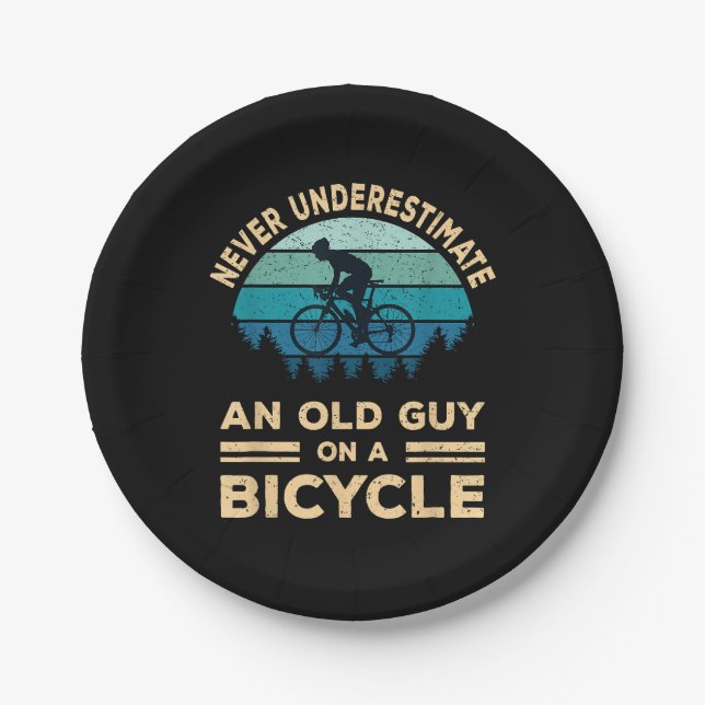 Never Underestimate An Old Guy On A Bicycle Funny  Paper Plate (Front)