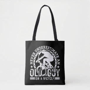 Never Underestimate An Old Guy On A Bicycle Funny Tote Bag