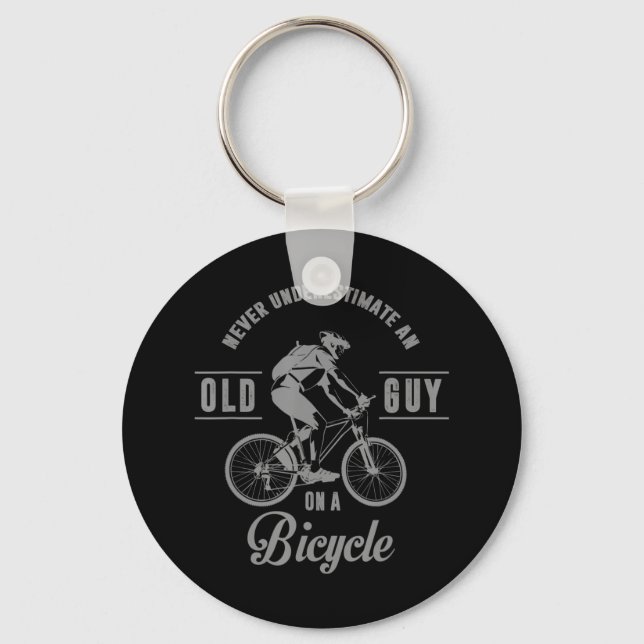 Never Underestimate An Old Guy On A Bicycle Never  Keychain (Front)