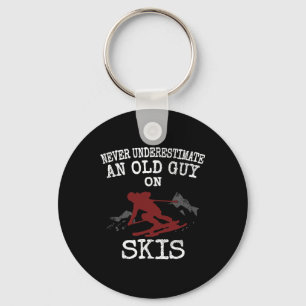 Never Underestimate An Old Guy On Skis Funny Skiin Keychain