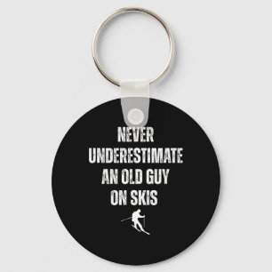 Never Underestimate An Old Guy On Skis Funny Skiin Keychain